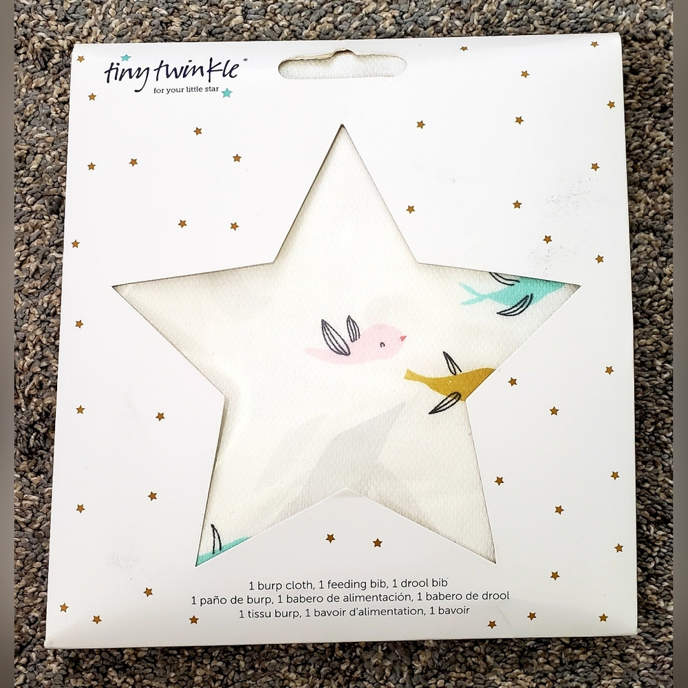 NEW Tiny Twinkle Star Kaffle Baby Burp Cloth Feeding & Drool Bibs Bird Pattern